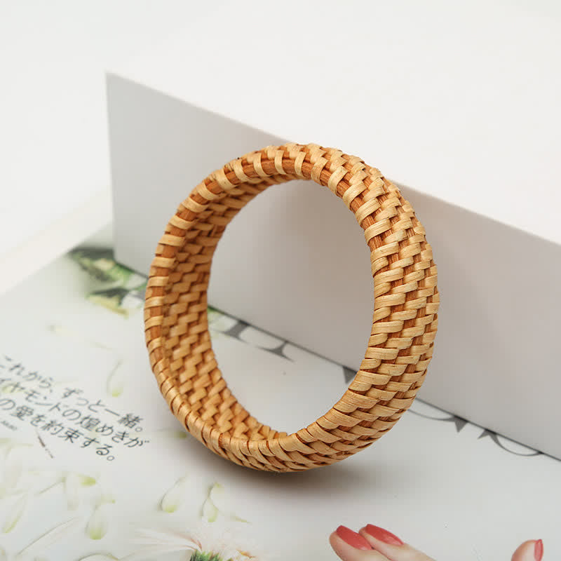 Buddha Stones Bracciale rigido largo in rattan naturale intrecciato a mano, stile boho. - image 6