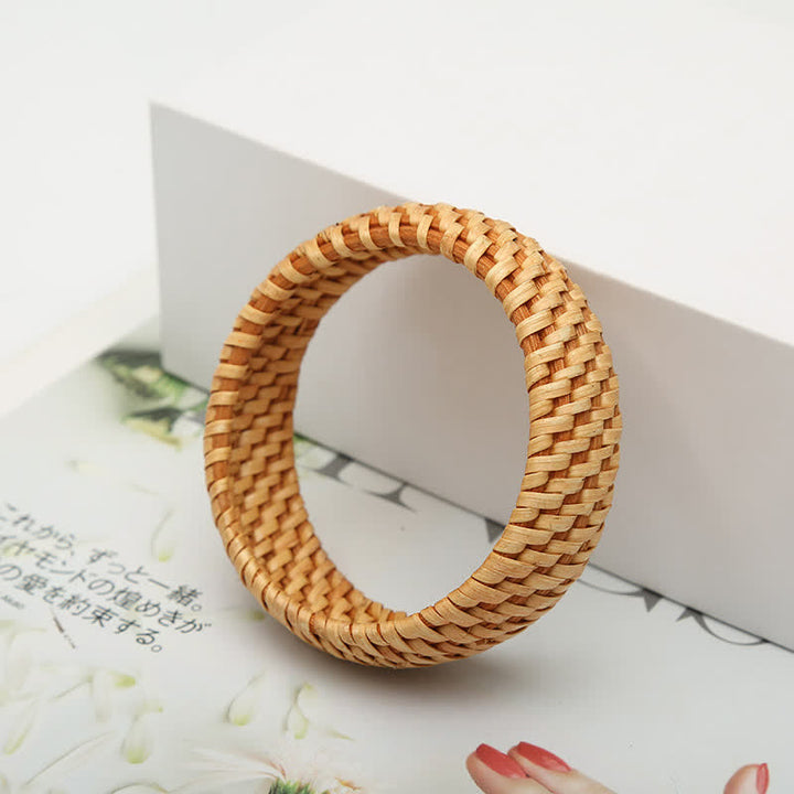 Buddha Stones Bracciale rigido largo in rattan naturale intrecciato a mano, stile boho. - image 6