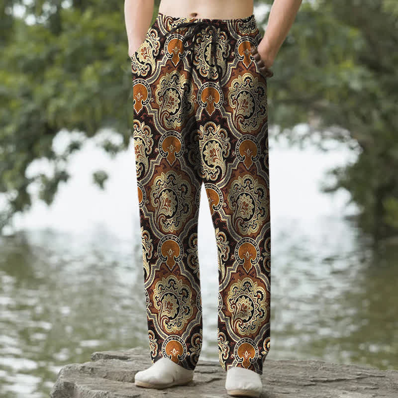 Buddha Stones Pantaloni da uomo affusolati in cotone con motivo geometrico mandala paisley e tasche. - Siena - US/UK/AU50, EU60 (5XL) - image 0
