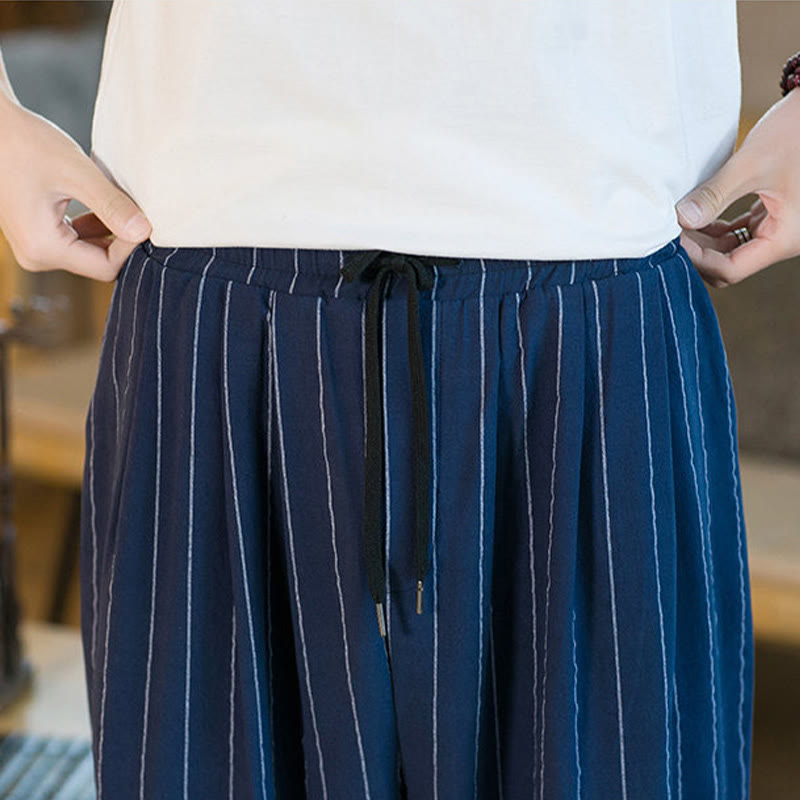 Buddha Stones Pantaloni harem da uomo estivi casual con coulisse e righe, con tasche. - image 29
