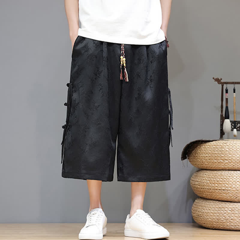 Buddha Stones Pantaloni da uomo a gamba dritta, stile estivo, con bottoni laterali a rana e tasche. - image 2