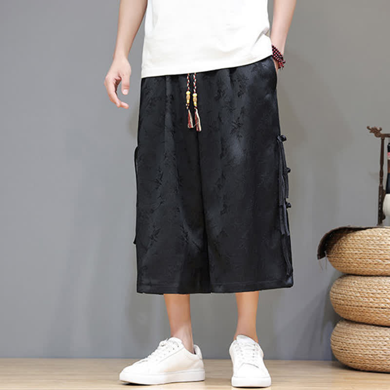 Buddha Stones Pantaloni da uomo a gamba dritta, stile estivo, con bottoni laterali a rana e tasche. - image 5