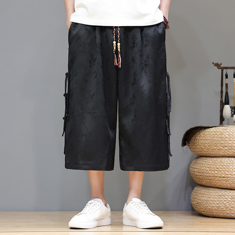 Buddha Stones Pantaloni da uomo a gamba dritta, stile estivo, con bottoni laterali a rana e tasche. - image 6
