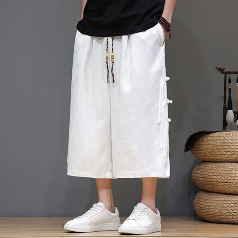 Buddha Stones Pantaloni da uomo a gamba dritta, stile estivo, con bottoni laterali a rana e tasche. - Bianco - US/UK/AU48, EU58 (5XL) - image 8