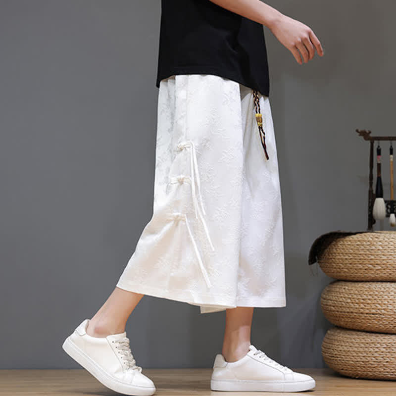 Buddha Stones Pantaloni da uomo a gamba dritta, stile estivo, con bottoni laterali a rana e tasche. - image 10