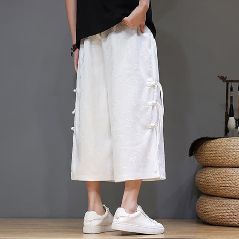 Buddha Stones Pantaloni da uomo a gamba dritta, stile estivo, con bottoni laterali a rana e tasche. - image 11