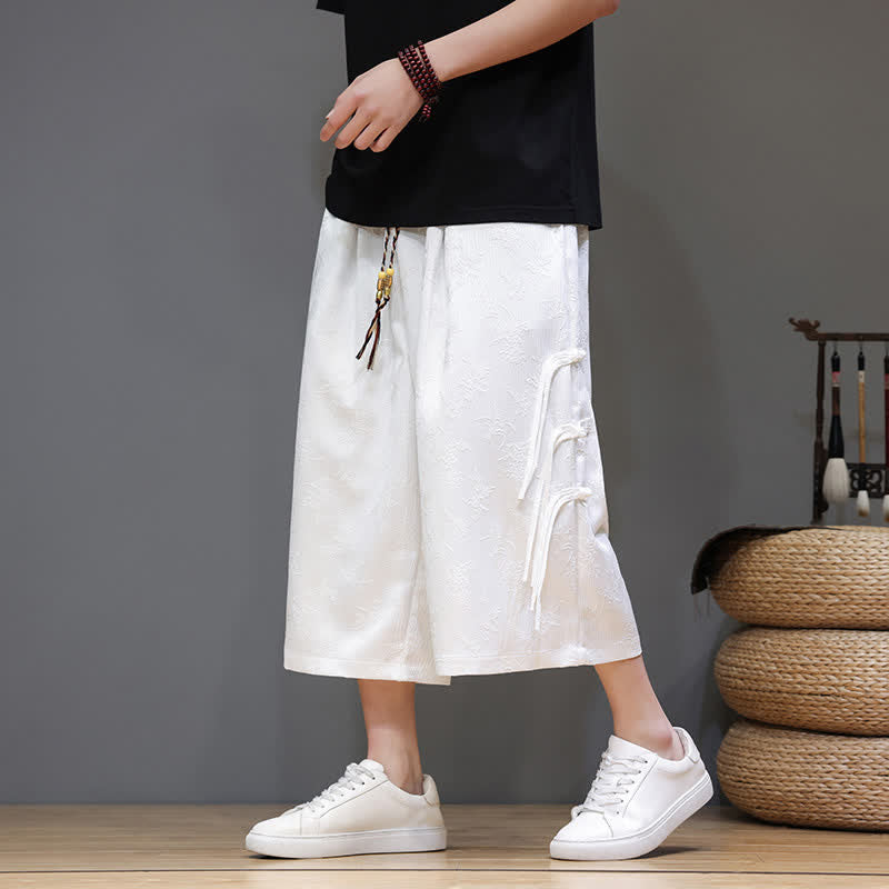 Buddha Stones Pantaloni da uomo a gamba dritta, stile estivo, con bottoni laterali a rana e tasche. - image 9