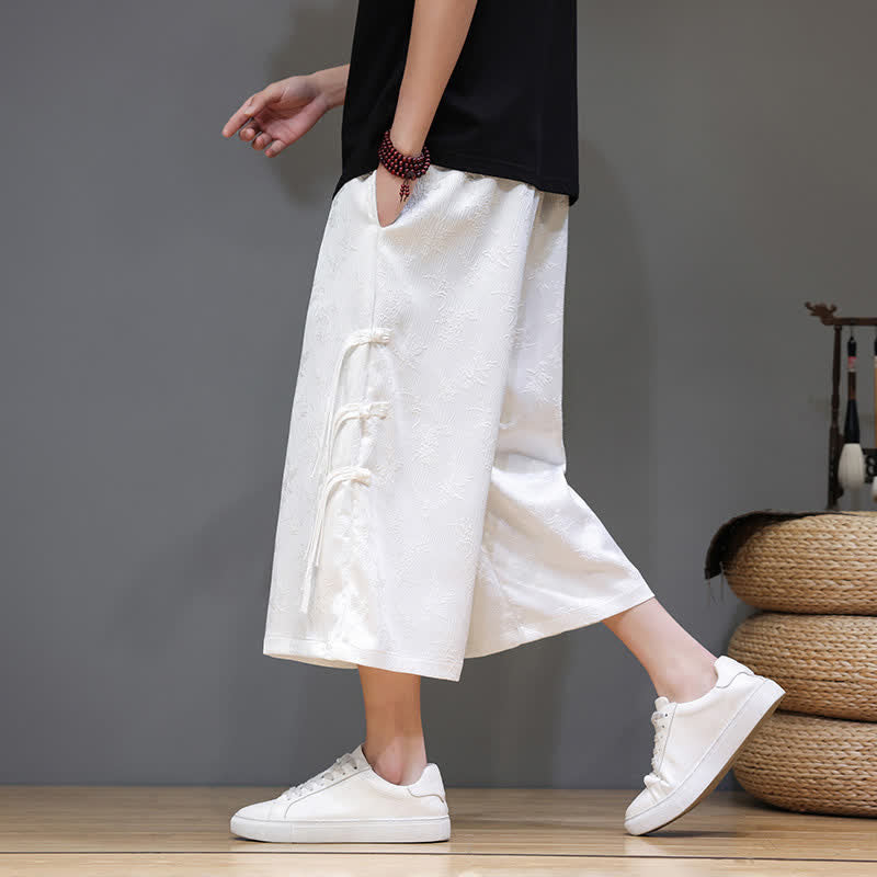 Buddha Stones Pantaloni da uomo a gamba dritta, stile estivo, con bottoni laterali a rana e tasche. - image 13