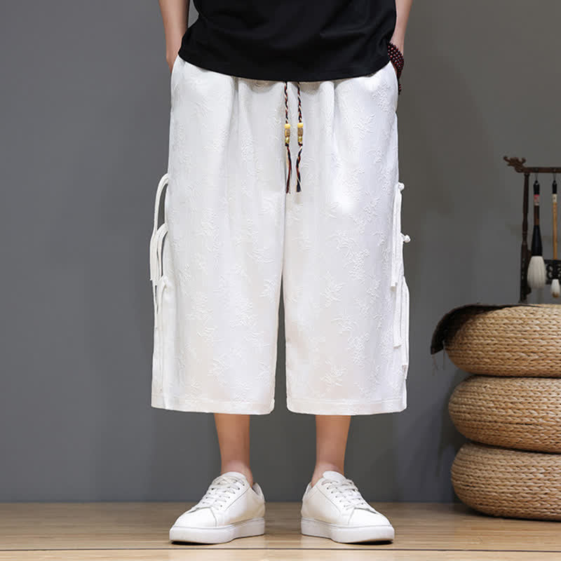 Buddha Stones Pantaloni da uomo a gamba dritta, stile estivo, con bottoni laterali a rana e tasche. - image 12