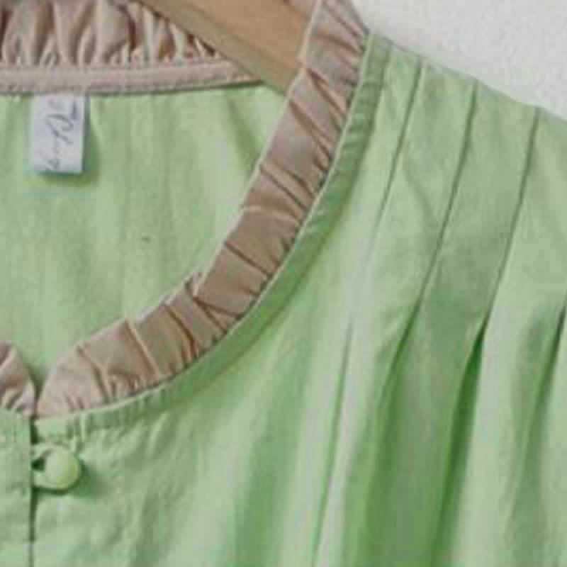Buddha Stones Camicia da donna estiva casual a maniche corte in cotone con colletto a volant e bottoni, tinta unita. - image 15