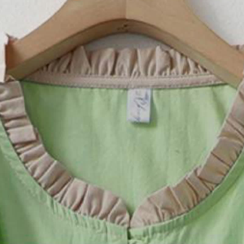 Buddha Stones Camicia da donna estiva casual a maniche corte in cotone con colletto a volant e bottoni, tinta unita. - image 14