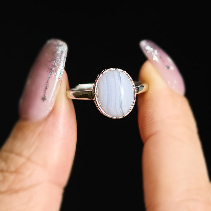 Buddha Stones Anello di equilibrio rotondo in agata blu naturale con pizzo - image 3