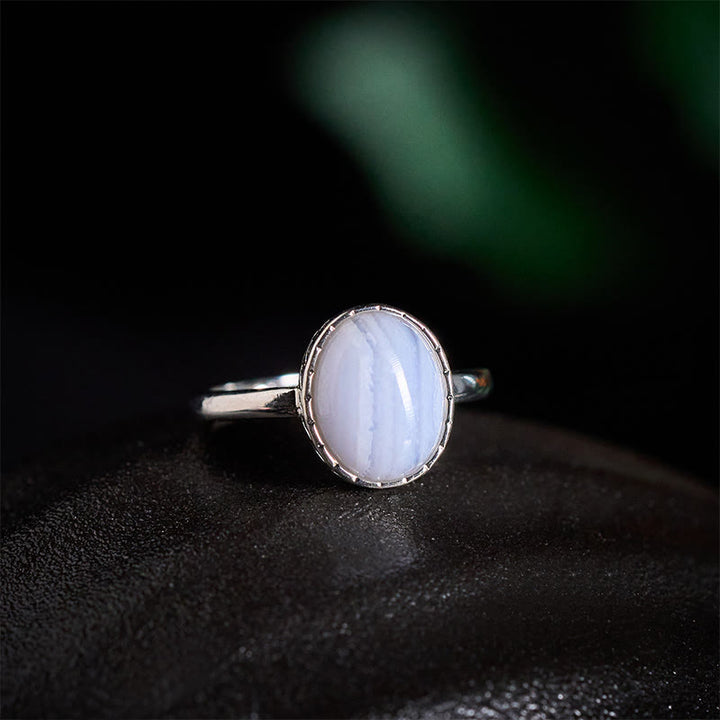 Buddha Stones Anello di equilibrio rotondo in agata blu naturale con pizzo - Agata blu naturale (il colore può variare) - Taglia US 7 (regolabile) - image 0
