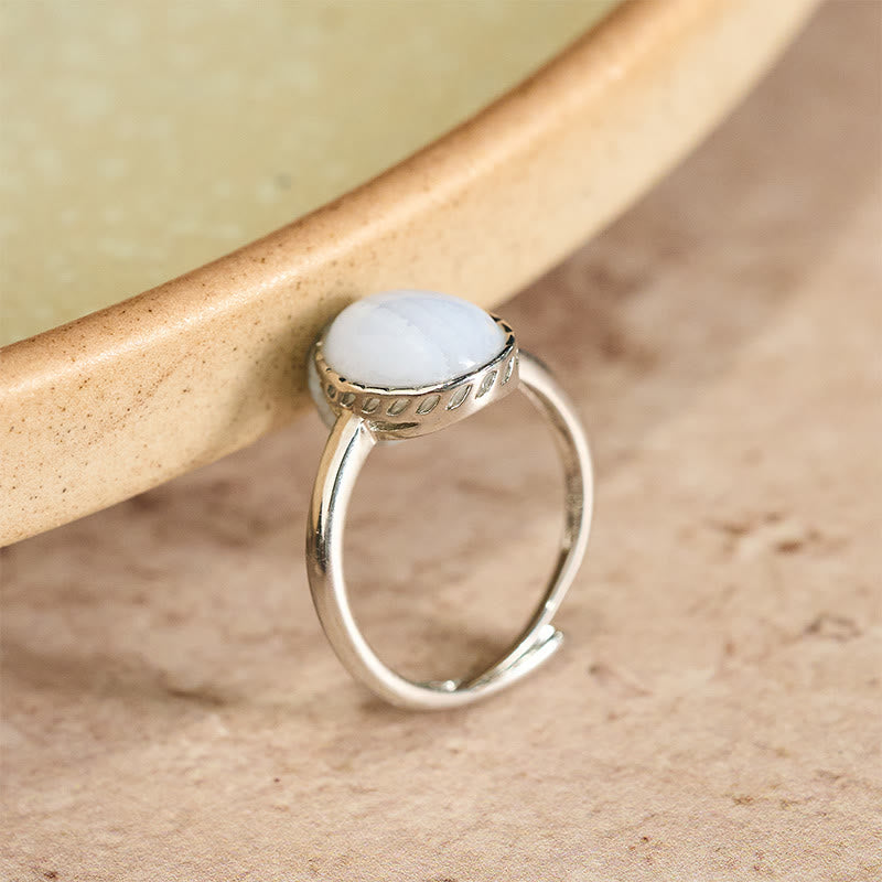 Buddha Stones Anello di equilibrio rotondo in agata blu naturale con pizzo - image 4