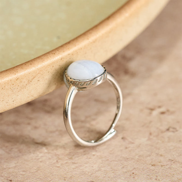 Buddha Stones Anello di equilibrio rotondo in agata blu naturale con pizzo - image 4