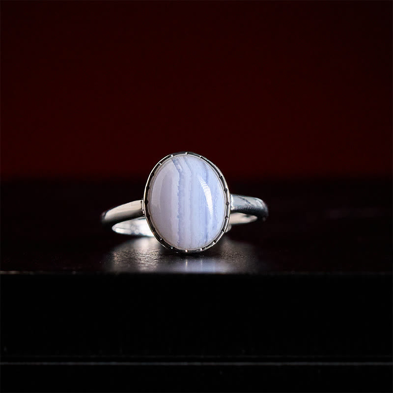 Buddha Stones Anello di equilibrio rotondo in agata blu naturale con pizzo - image 1