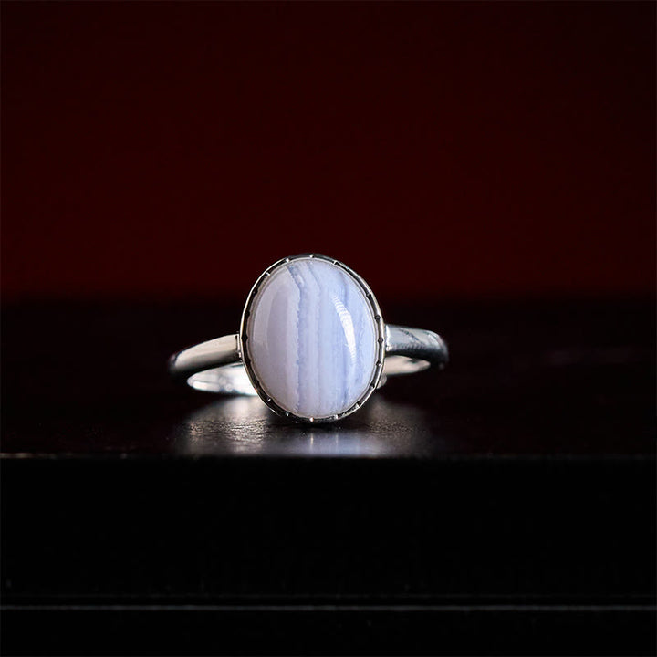 Buddha Stones Anello di equilibrio rotondo in agata blu naturale con pizzo - image 1