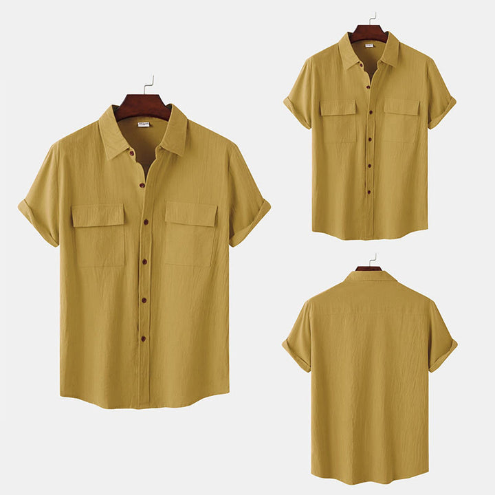 Buddha Stones Camicia da uomo estiva casual a maniche corte con bottoni e tasche decorative - image 1