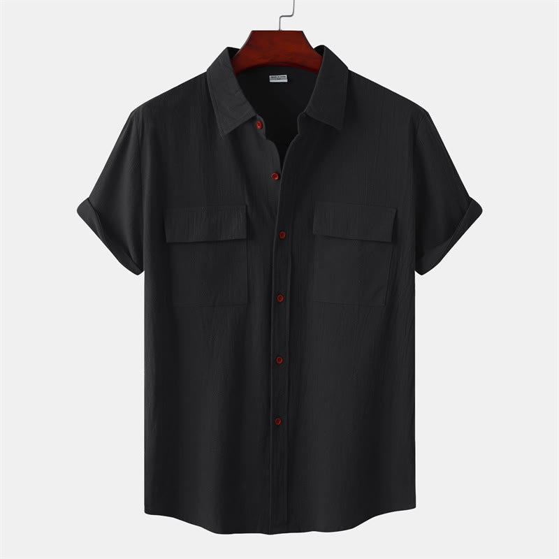 Buddha Stones Camicia da uomo estiva casual a maniche corte con bottoni e tasche decorative - Nero - US/UK/AU46, EU56 (3XL) - image 8