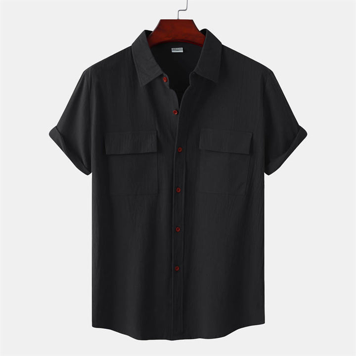 Buddha Stones Camicia da uomo estiva casual a maniche corte con bottoni e tasche decorative - Nero - US/UK/AU46, EU56 (3XL) - image 8