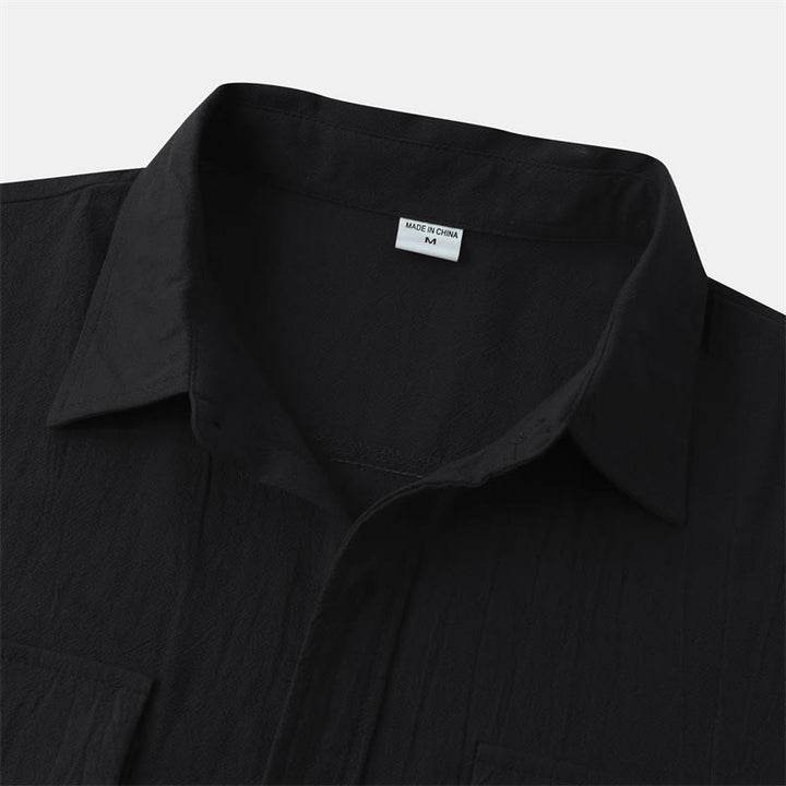 Buddha Stones Camicia da uomo estiva casual a maniche corte con bottoni e tasche decorative - image 10