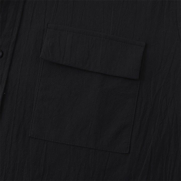 Buddha Stones Camicia da uomo estiva casual a maniche corte con bottoni e tasche decorative - image 13