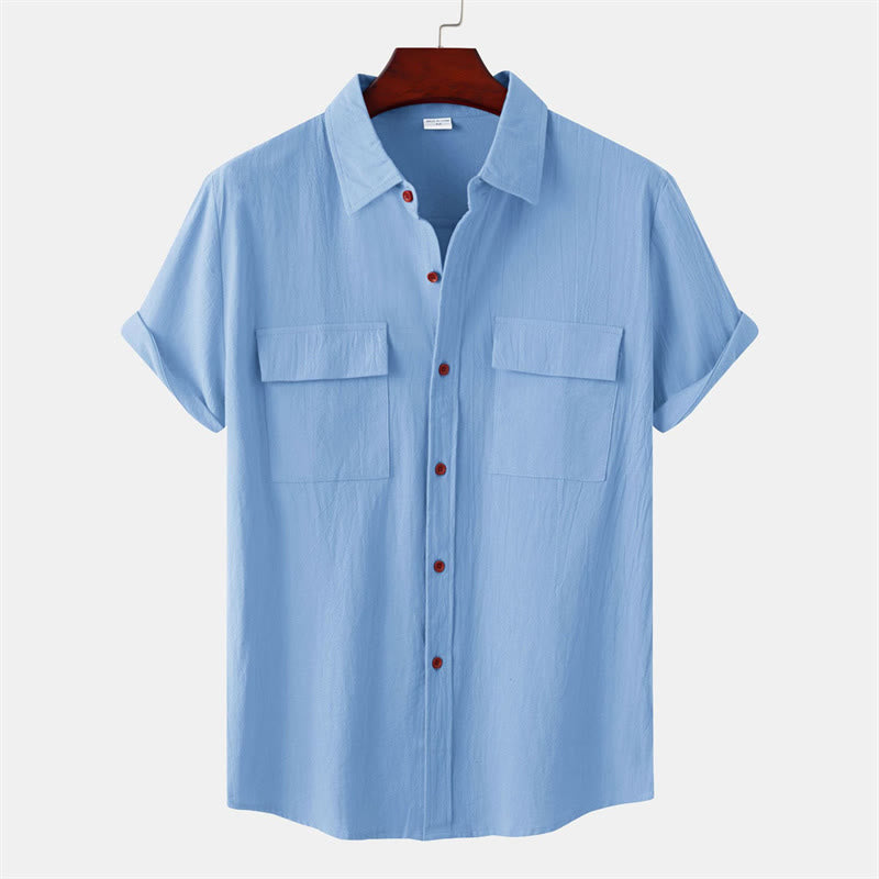 Buddha Stones Camicia da uomo estiva casual a maniche corte con bottoni e tasche decorative - Azzurro cielo chiaro - US/UK/AU46, EU56 (3XL) - image 15