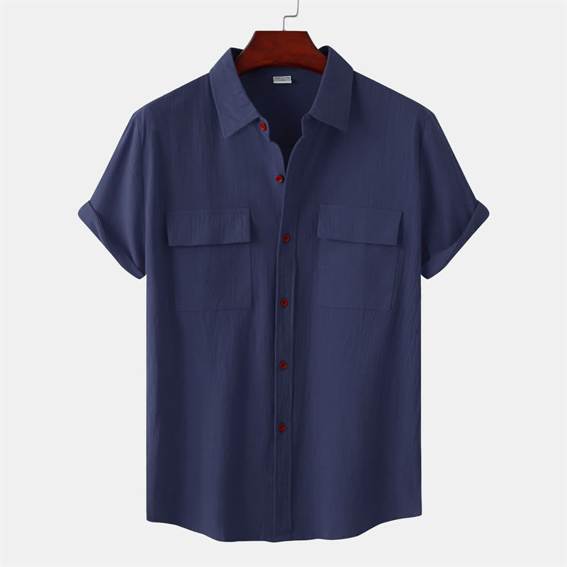 Buddha Stones Camicia da uomo estiva casual a maniche corte con bottoni e tasche decorative - Blu notte - US/UK/AU46, EU56 (3XL) - image 22