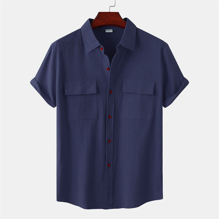 Buddha Stones Camicia da uomo estiva casual a maniche corte con bottoni e tasche decorative - Blu notte - US/UK/AU46, EU56 (3XL) - image 22