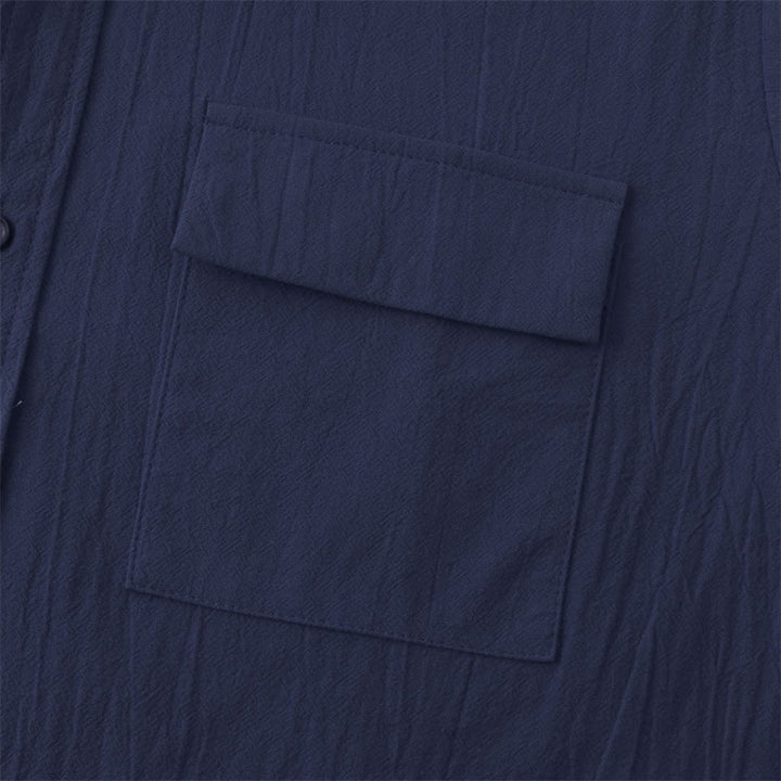Buddha Stones Camicia da uomo estiva casual a maniche corte con bottoni e tasche decorative - image 25