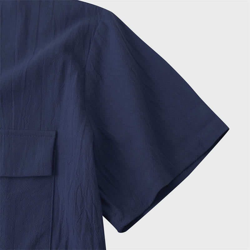 Buddha Stones Camicia da uomo estiva casual a maniche corte con bottoni e tasche decorative - image 26
