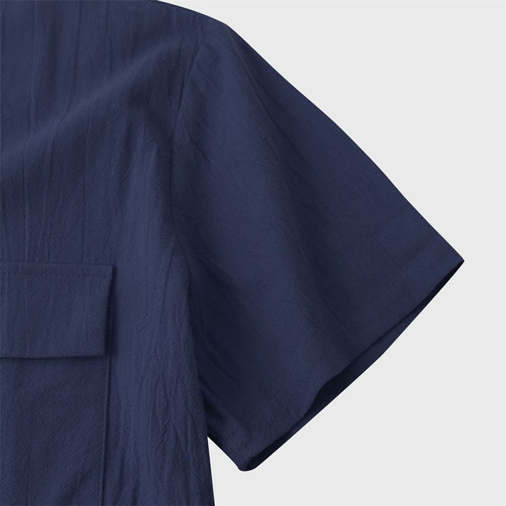Buddha Stones Camicia da uomo estiva casual a maniche corte con bottoni e tasche decorative - image 26