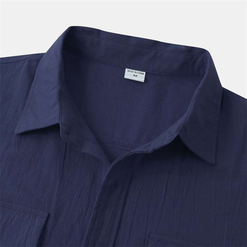 Buddha Stones Camicia da uomo estiva casual a maniche corte con bottoni e tasche decorative - image 24