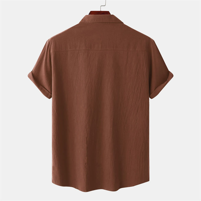 Buddha Stones Camicia da uomo estiva casual a maniche corte con bottoni e tasche decorative - image 30