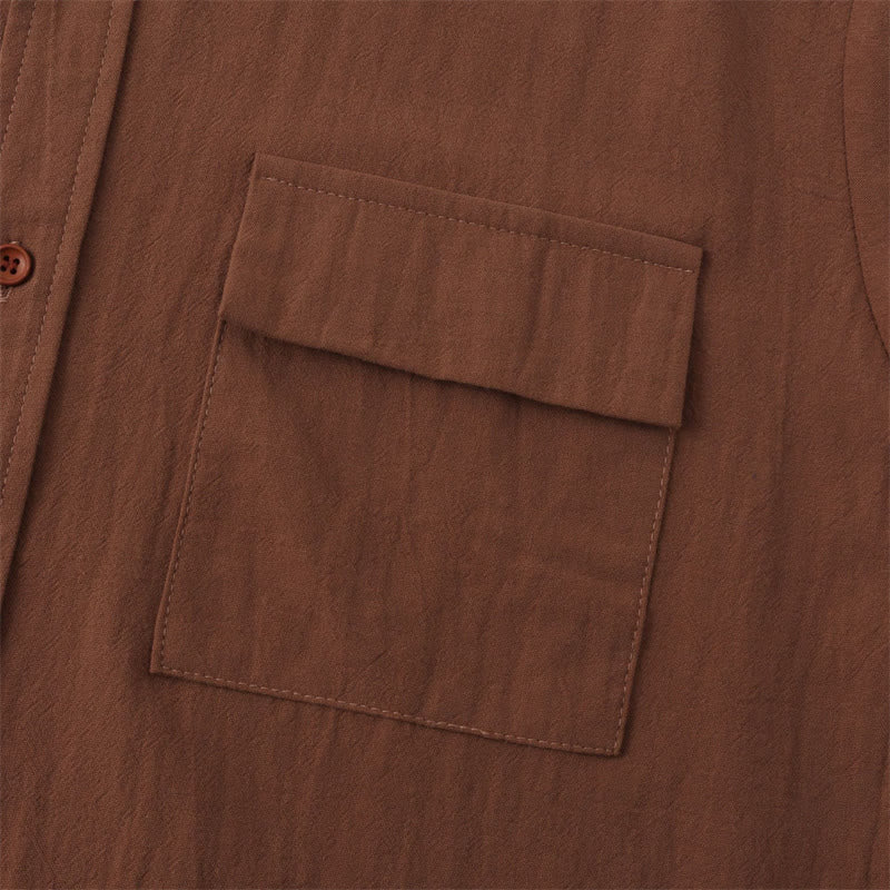 Buddha Stones Camicia da uomo estiva casual a maniche corte con bottoni e tasche decorative - image 33