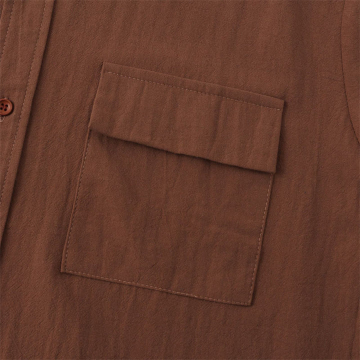 Buddha Stones Camicia da uomo estiva casual a maniche corte con bottoni e tasche decorative - image 33