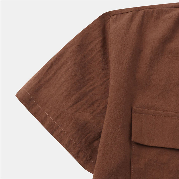 Buddha Stones Camicia da uomo estiva casual a maniche corte con bottoni e tasche decorative - image 31