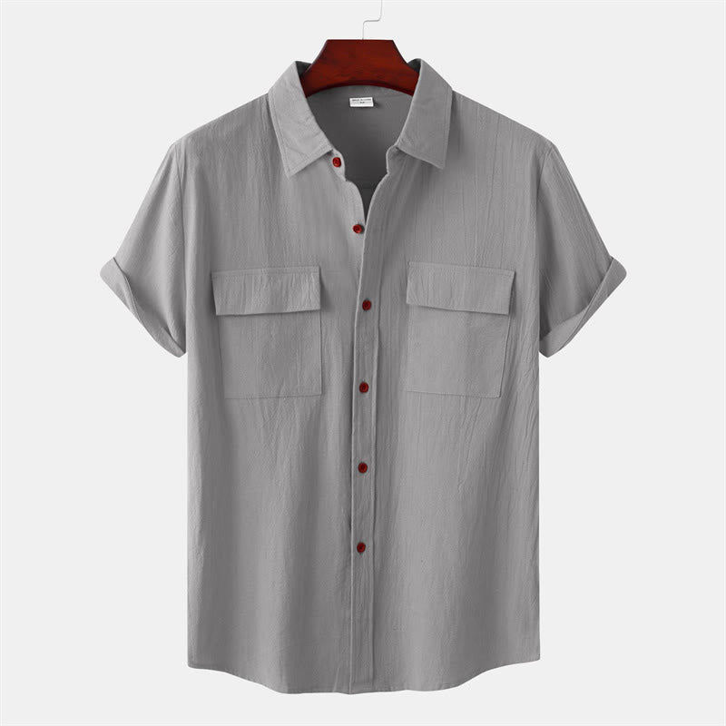 Buddha Stones Camicia da uomo estiva casual a maniche corte con bottoni e tasche decorative - Grigio chiaro - US/UK/AU46, EU56 (3XL) - image 36