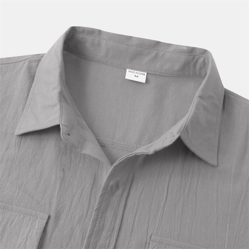 Buddha Stones Camicia da uomo estiva casual a maniche corte con bottoni e tasche decorative - image 38