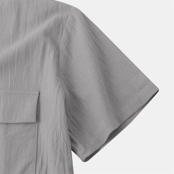 Buddha Stones Camicia da uomo estiva casual a maniche corte con bottoni e tasche decorative - image 39
