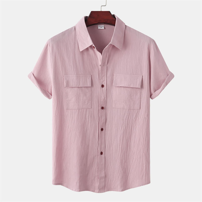 Buddha Stones Camicia da uomo estiva casual a maniche corte con bottoni e tasche decorative - Rosa chiaro - US/UK/AU46, EU56 (3XL) - image 43