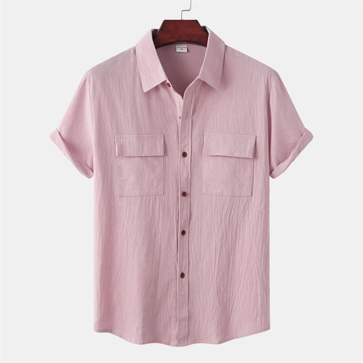 Buddha Stones Camicia da uomo estiva casual a maniche corte con bottoni e tasche decorative - Rosa chiaro - US/UK/AU46, EU56 (3XL) - image 43