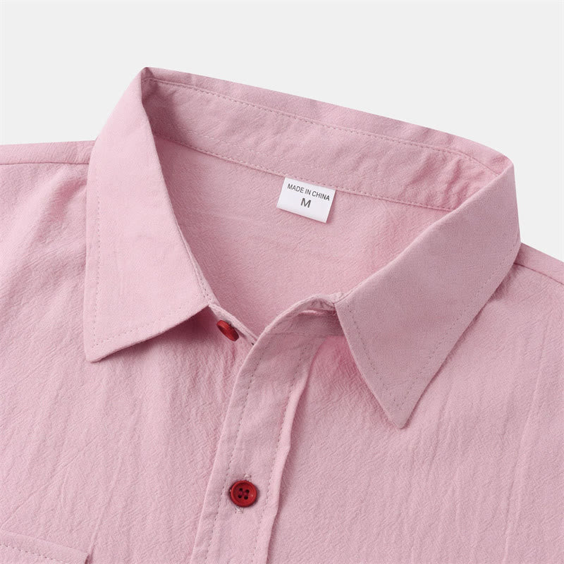 Buddha Stones Camicia da uomo estiva casual a maniche corte con bottoni e tasche decorative - image 45