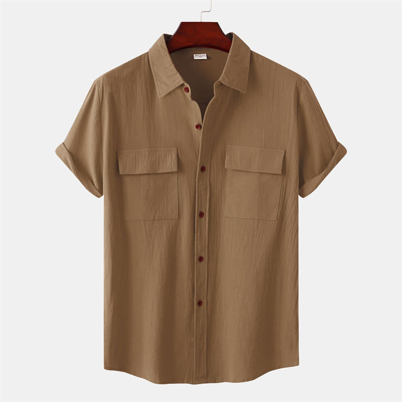Buddha Stones Camicia da uomo estiva casual a maniche corte con bottoni e tasche decorative - image 50