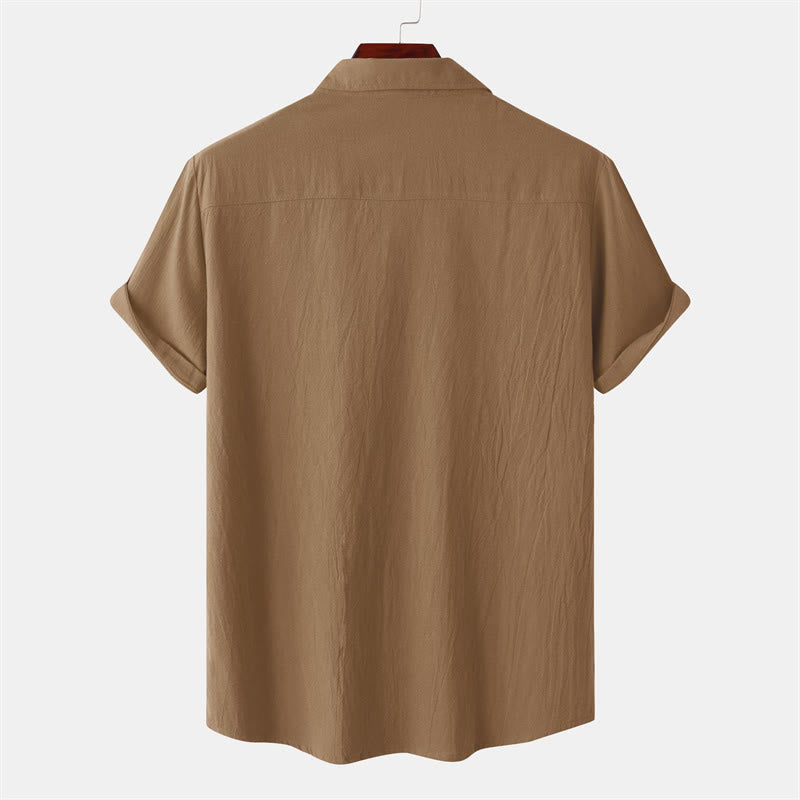Buddha Stones Camicia da uomo estiva casual a maniche corte con bottoni e tasche decorative - image 51