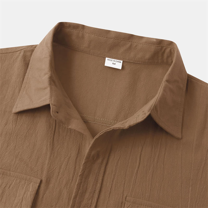 Buddha Stones Camicia da uomo estiva casual a maniche corte con bottoni e tasche decorative - image 52
