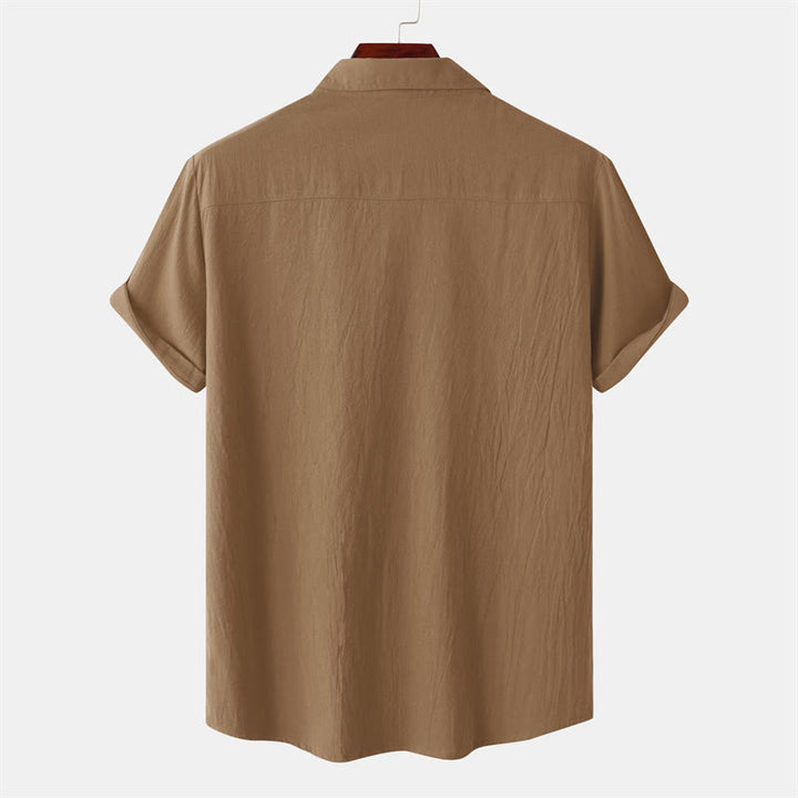 Buddha Stones Camicia da uomo estiva casual a maniche corte con bottoni e tasche decorative - image 51