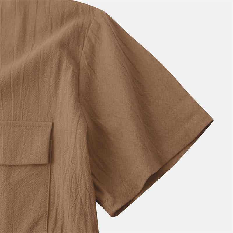 Buddha Stones Camicia da uomo estiva casual a maniche corte con bottoni e tasche decorative - image 53