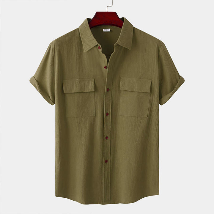 Buddha Stones Camicia da uomo estiva casual a maniche corte con bottoni e tasche decorative - Verde scuro - US/UK/AU46, EU56 (3XL) - image 57
