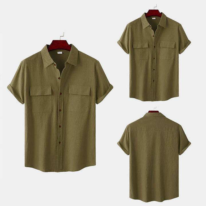Buddha Stones Camicia da uomo estiva casual a maniche corte con bottoni e tasche decorative - image 58